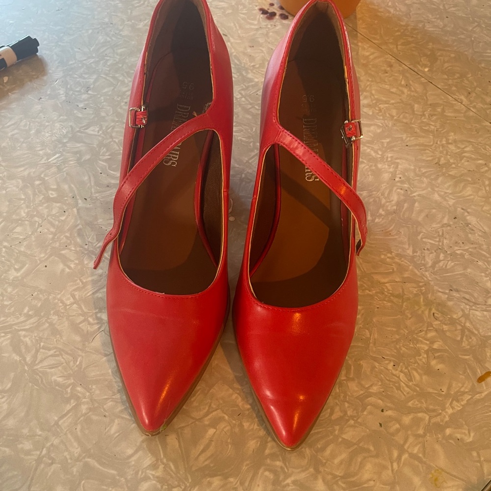 Glossy Red Stiletto Heels with Strap